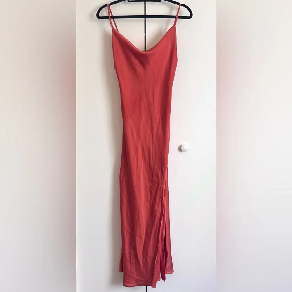 Rust Satin Slip Dress | Midi Length | Adjustable Straps | Minimalist